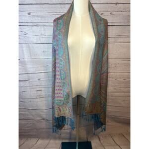 VTG Cashmere Paisley Floral Fringe Multicolor Scarf/Wrap a Gift From Jerusalem